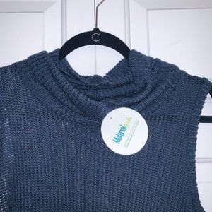 Navy Blue Knit Cowl Neck Sleeveless Sweater